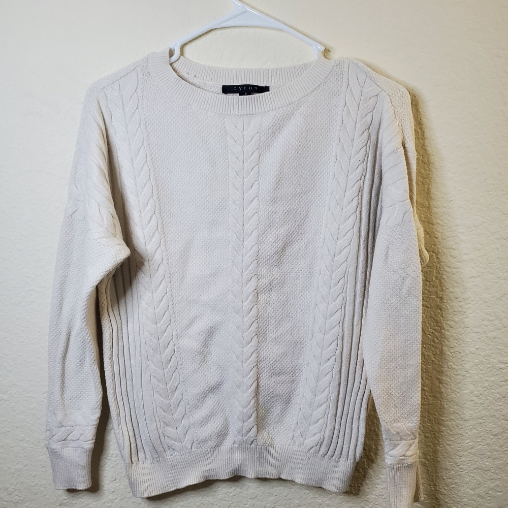 Cyrus Cream‎ White Chunky Knit Long Sleeve Warm Winter Womens Sweater Small